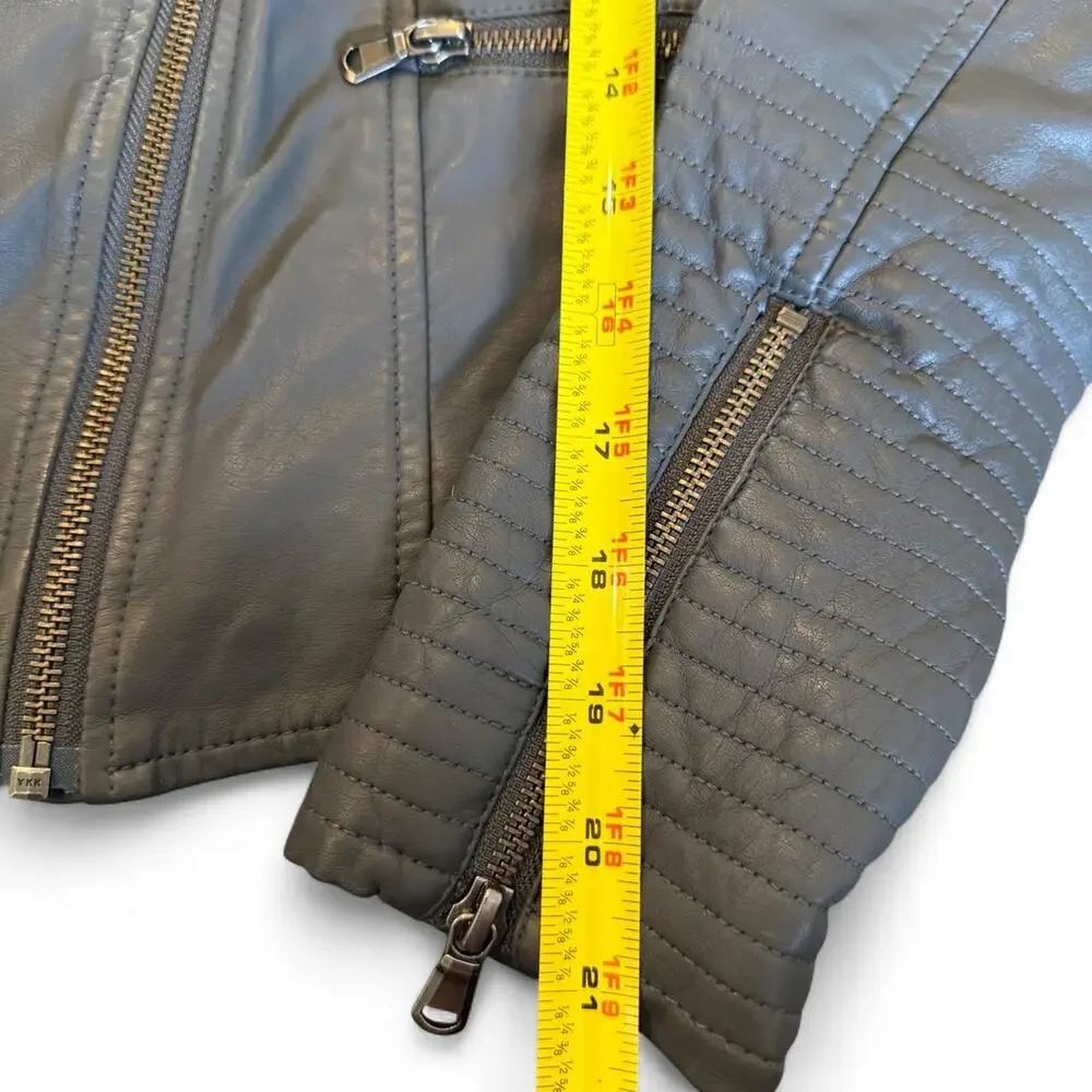 Y2K Ettitwa Anthropologie Charcoal Gray Leather Fitted Moto Jacket Luxe Size XS